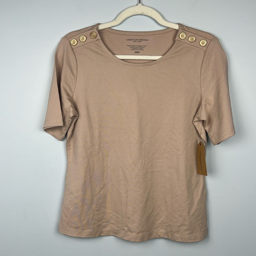 Christian Siriano NY NWT medium short sleeve button accent tshirt